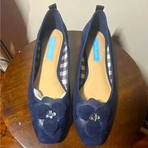 Draper James Navy Blue Suede flats with flower detail